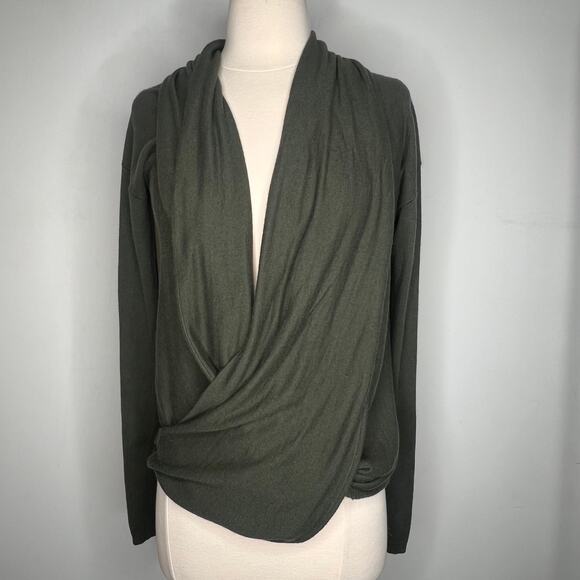 Alice + Olivia Olive Green Drape Wrap Cowl Sweater S/M - Picture 2 of 9